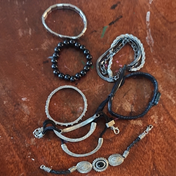 Silvertone And Black Bracelets - Picture 2 of 7